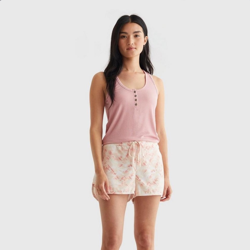 Lucky Brand Rib-Knit Henley Tank Top and French Terry Shorts Sleepwear Set